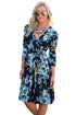 Light Blue Blossom Print Navy Wrap Floral Dress